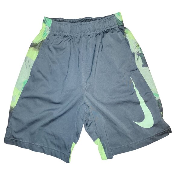 Boy's Nike Dri-Fit Gray Neon Green Athletic Shorts Pockets Pull On Medium - Picture 1 of 4